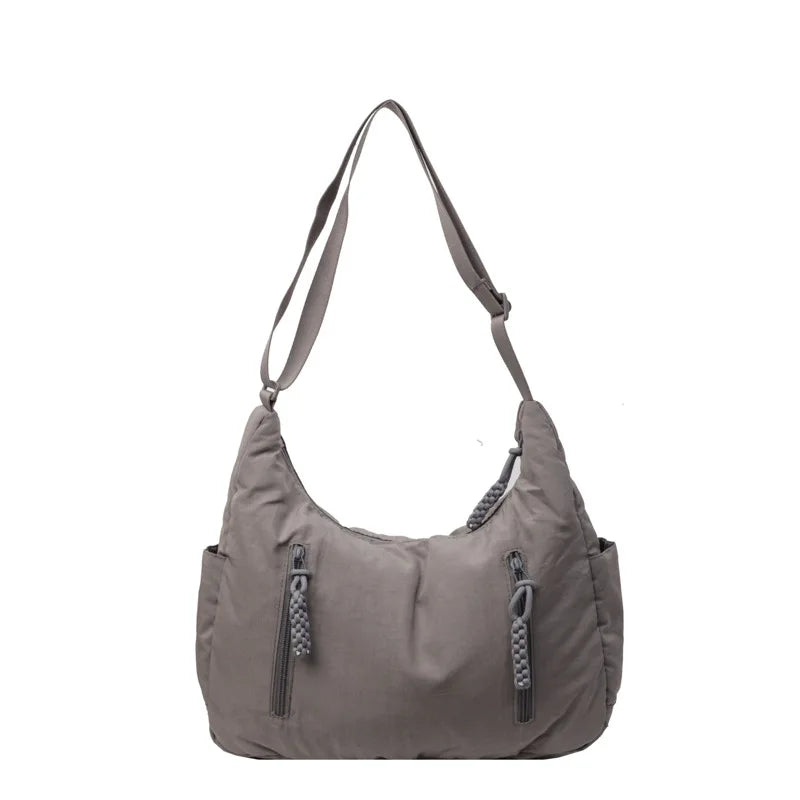 Summer Women Solid Color Shoulder Bag Fashion Lightweight Versatile Travel Crossbody Bag Commuter Nylon Large Capacity Hobo Bag