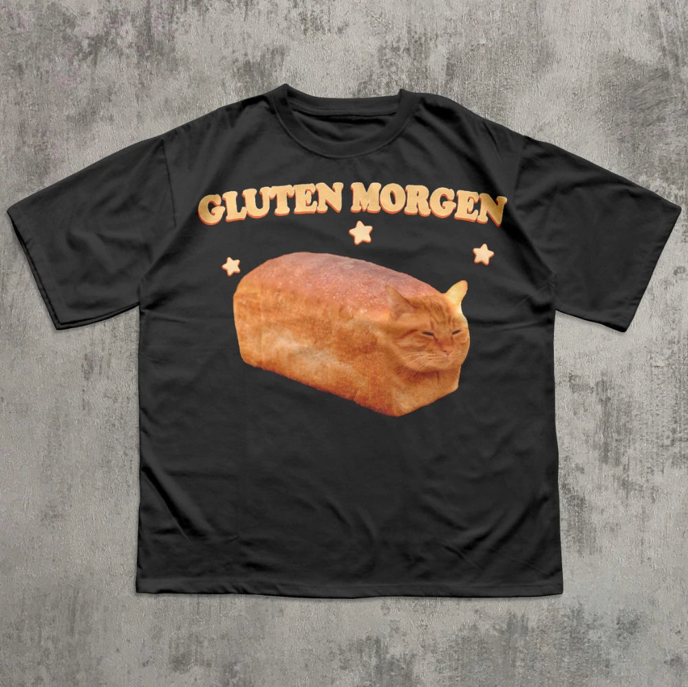 Gluten Morgen Funny Cat Meme T-shirt Silly Cats Shirt Kitten Tee Gift for Cat Lovers Weird Shirts Clothes Brainrot Tees