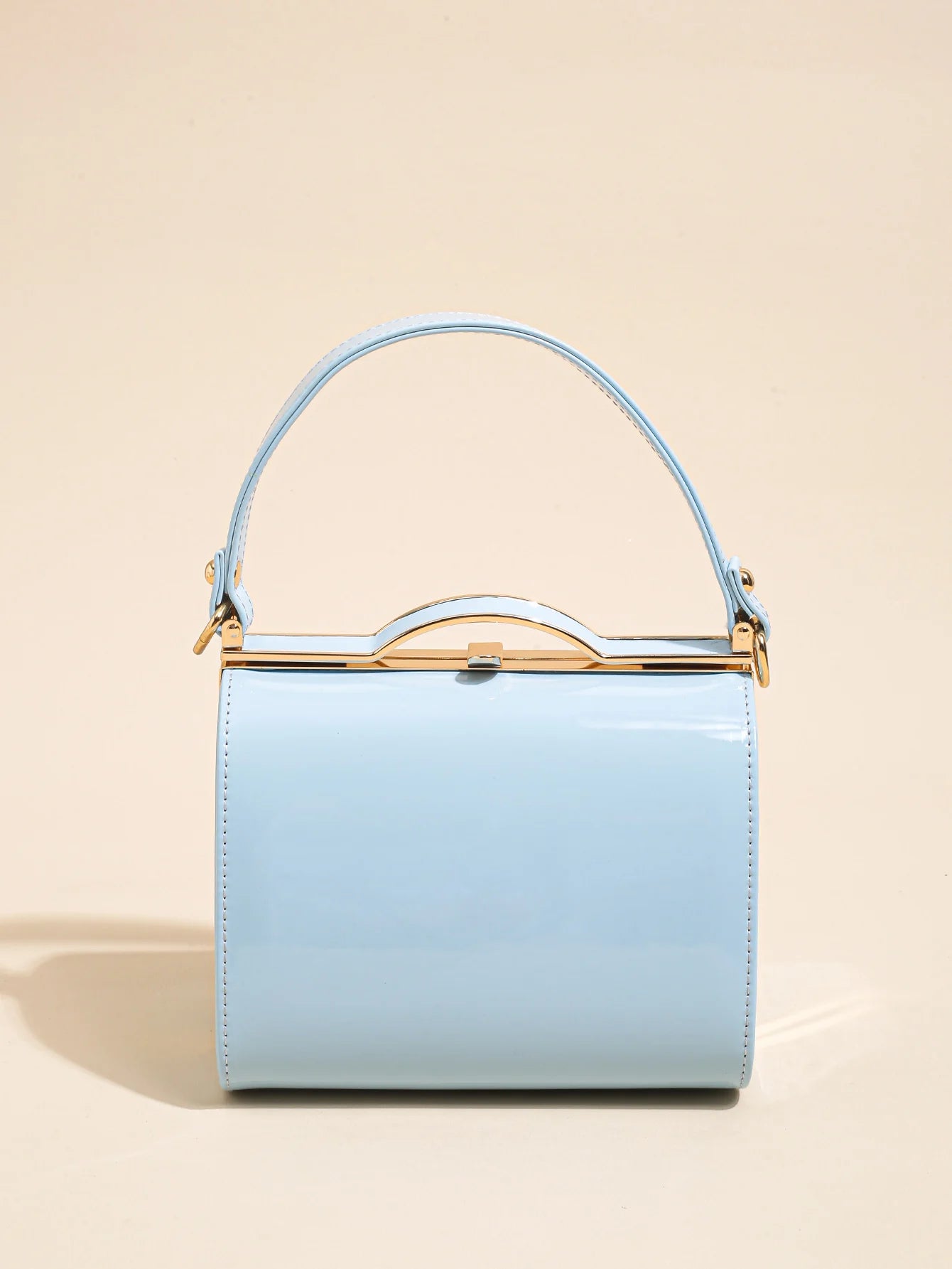 Highlight Cute Simple Patent Leather Pearlescent Leather Handheld Hard Shell Clip Dinner Bag