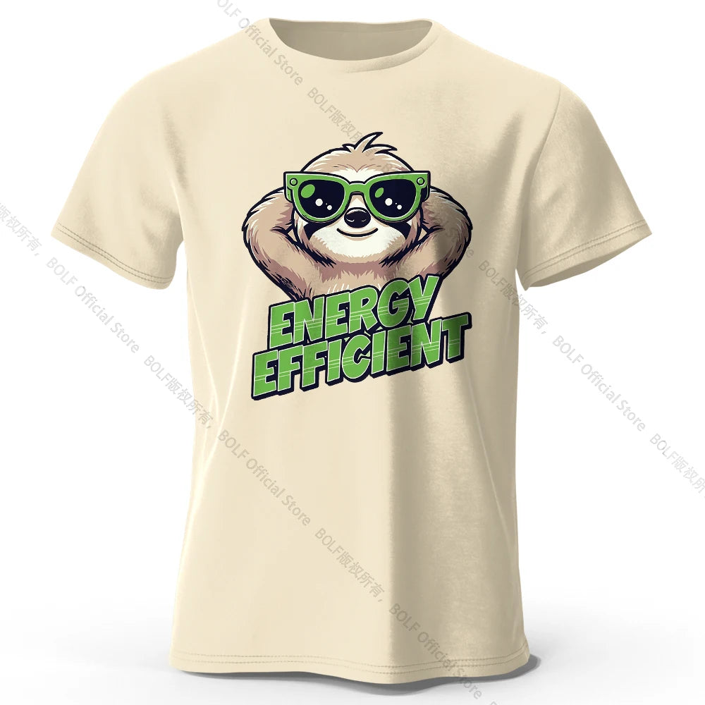 Men's Efficient Sloth Printed T-Shirt 100% Cotton Oversized Ironic Graphic Tees for Women Summer Tops Humor Streetwear
