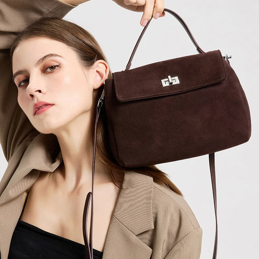 2026 NEW Autumn winter women's Natural Suede leather Crossbody Bag luxury designer Genuine Leather commuting messenger bag