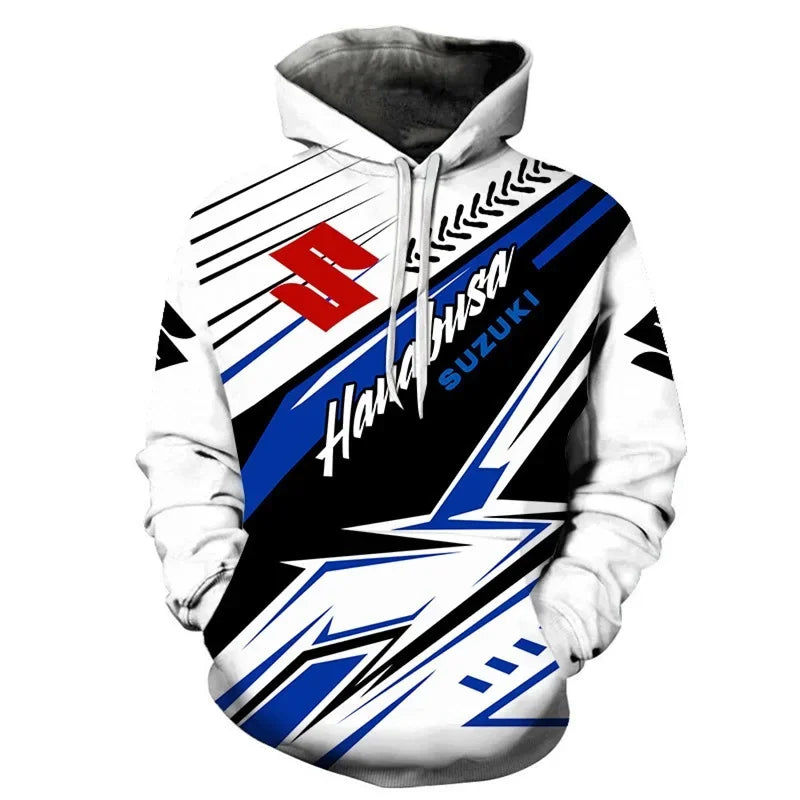 Suzuki men's casual hoodie, 3D printed long-sleeved top for outdoor motorcycle and bicycle enthusiasts, autumn and winter