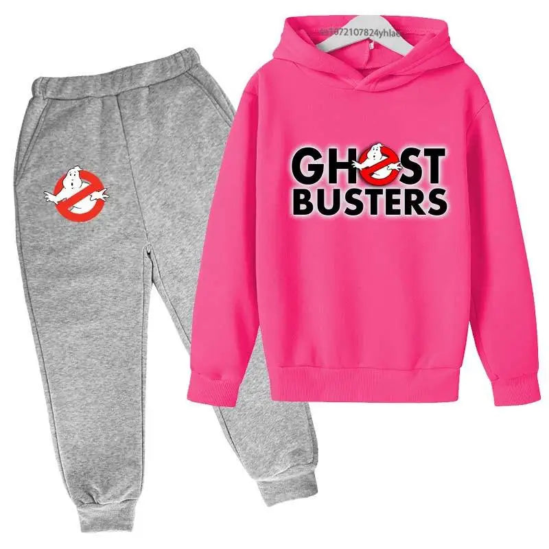 Ghost Busters Kids Funny Cartoon Print Spring Autumn Pullover Hoodie+Jogging Pants 2pcs Tracksuits 2-13 Years Boys Girls Clothes