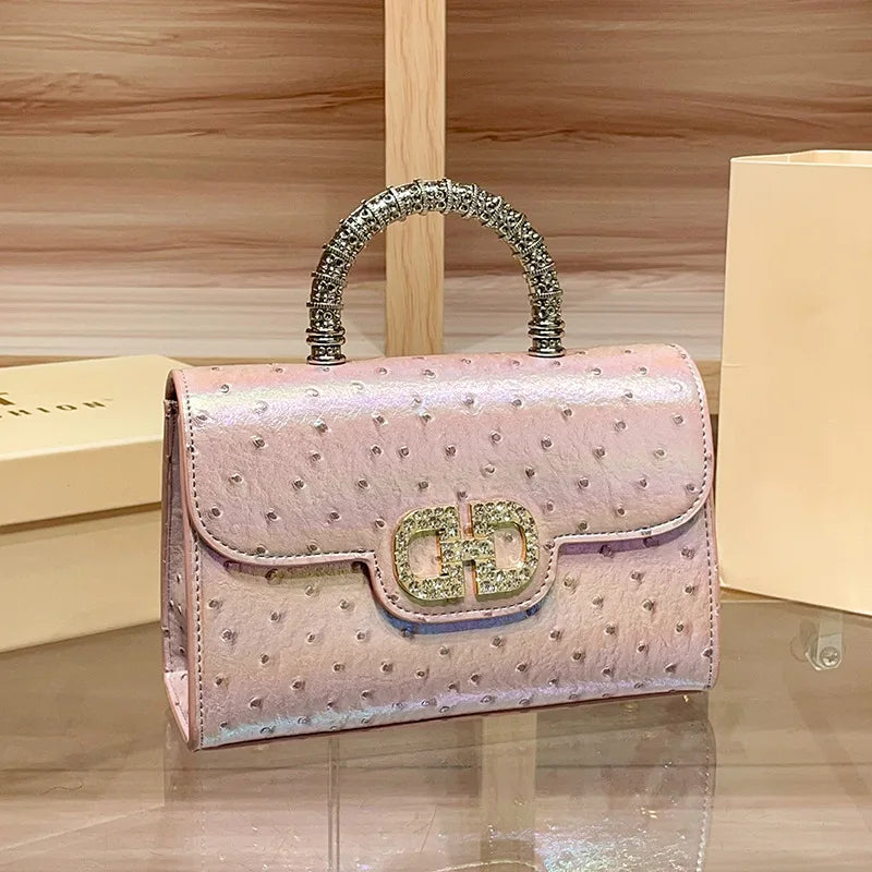 New ostrich pattern underarm handbag for ladies, light luxury diamond-encrusted, elegant single-shoulder crossbody bag
