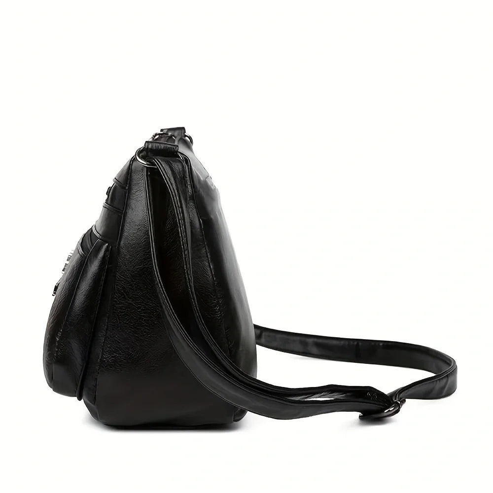 Women's Crossbody Fashion Pu Leather Large Capacity Multi-Pocket Mom Bag Black Embossed Outing Party Shoulder Bag