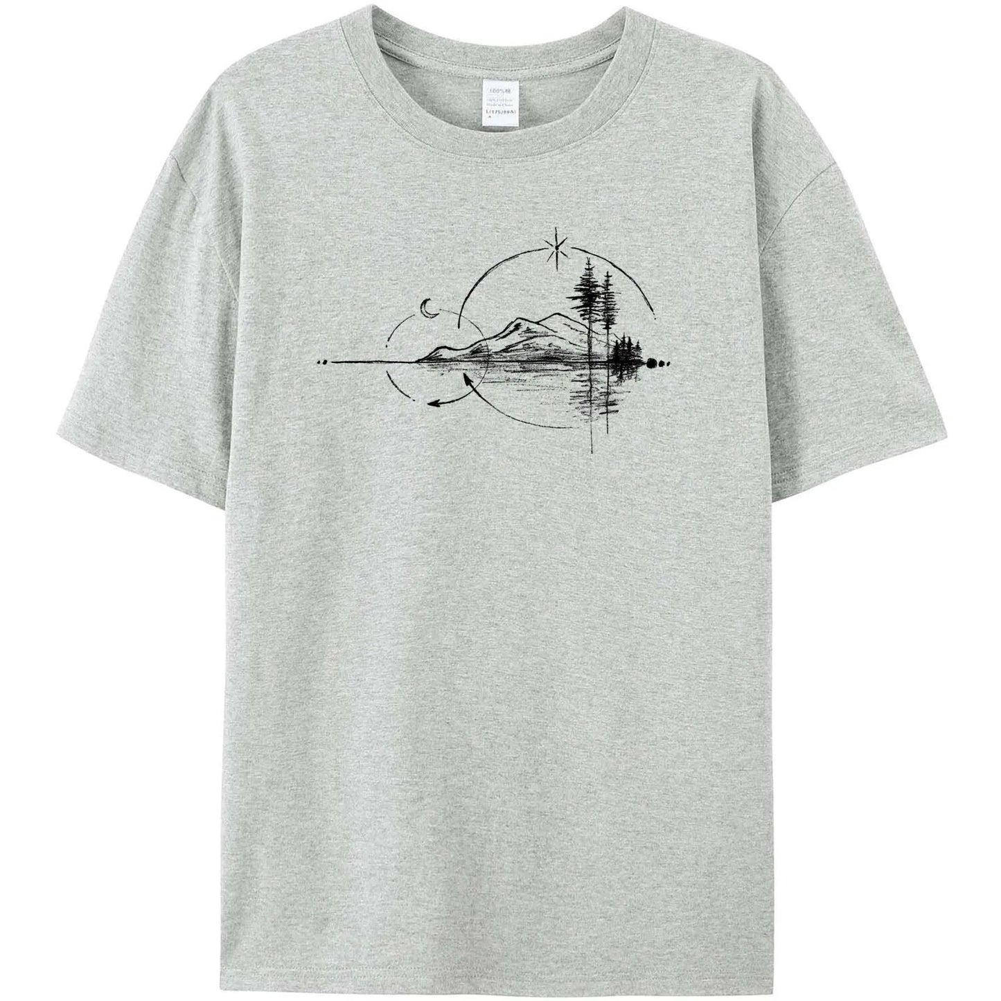 Men's Geometric Mountain Short-Sleeve Printed Casual T-Shirt 180GMS 100% Cotton Funny Graphic Outdoor Nature T Shirts For Summer