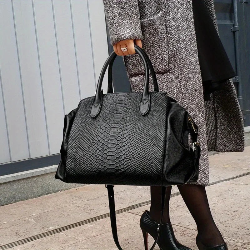 Ladies' Fashion Crocodile Pattern Official Document Handbag Large Capacity Retro Multi Divided Single Shoulder Crossbody Bag