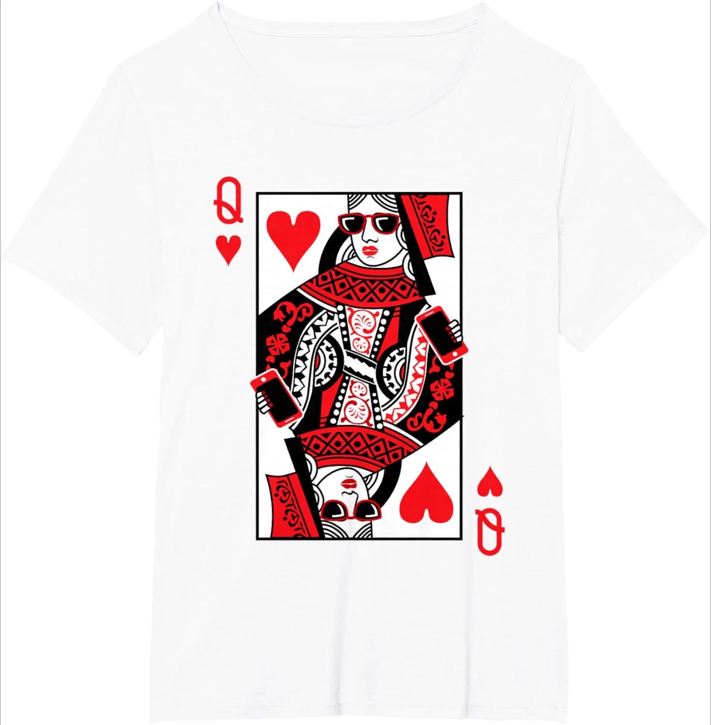 Queen of Hearts Black T-Shirt Retro Playing Cards Print Women's Short-Sleeved Daily Wear Casual Loose Fit Basic Crew Neck Top