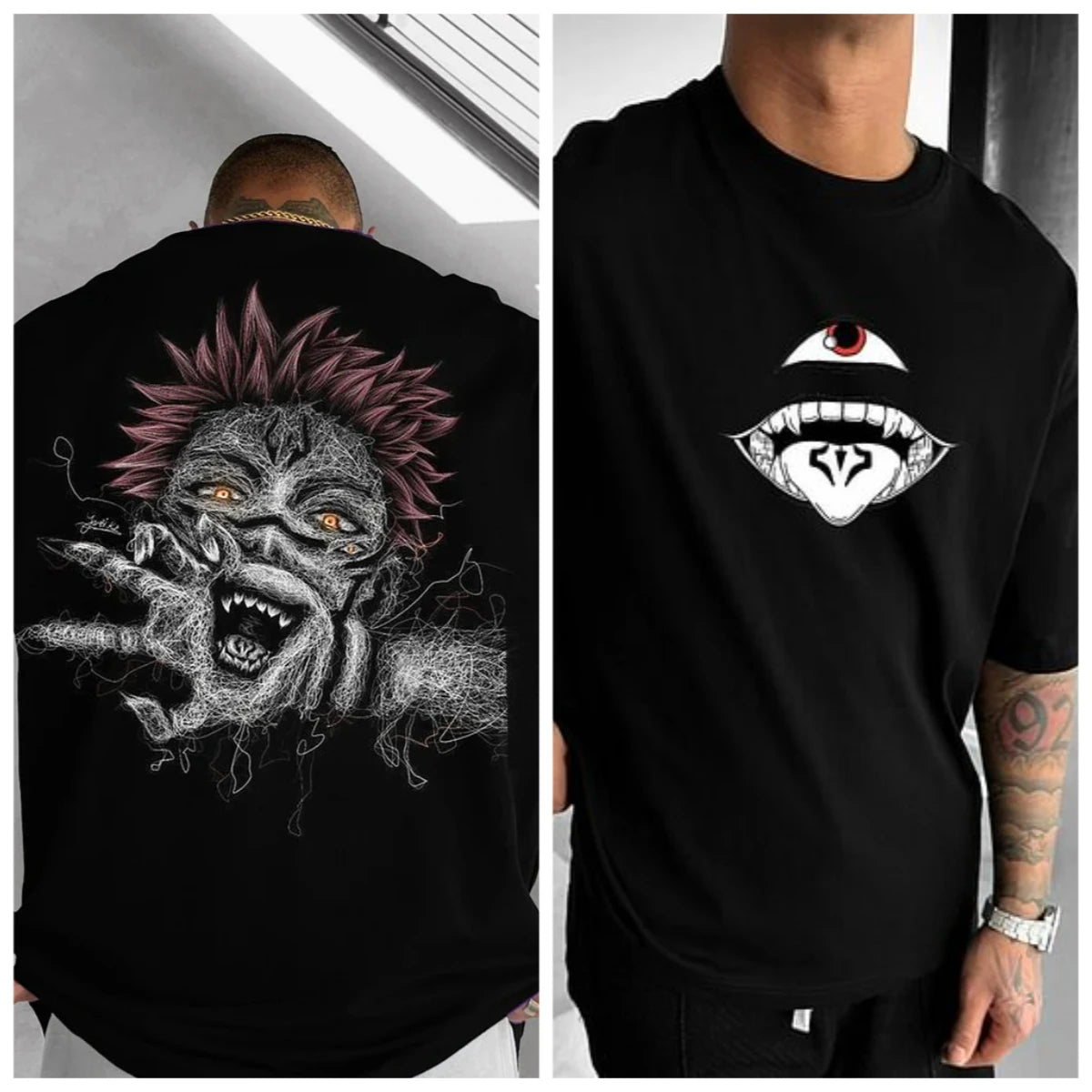 Jujutsu Kaisen Sukuna Graphic T-Shirt Men's Black Anime Villain Print Over-sized Street-wear Tee Fashion Comfortable Soft