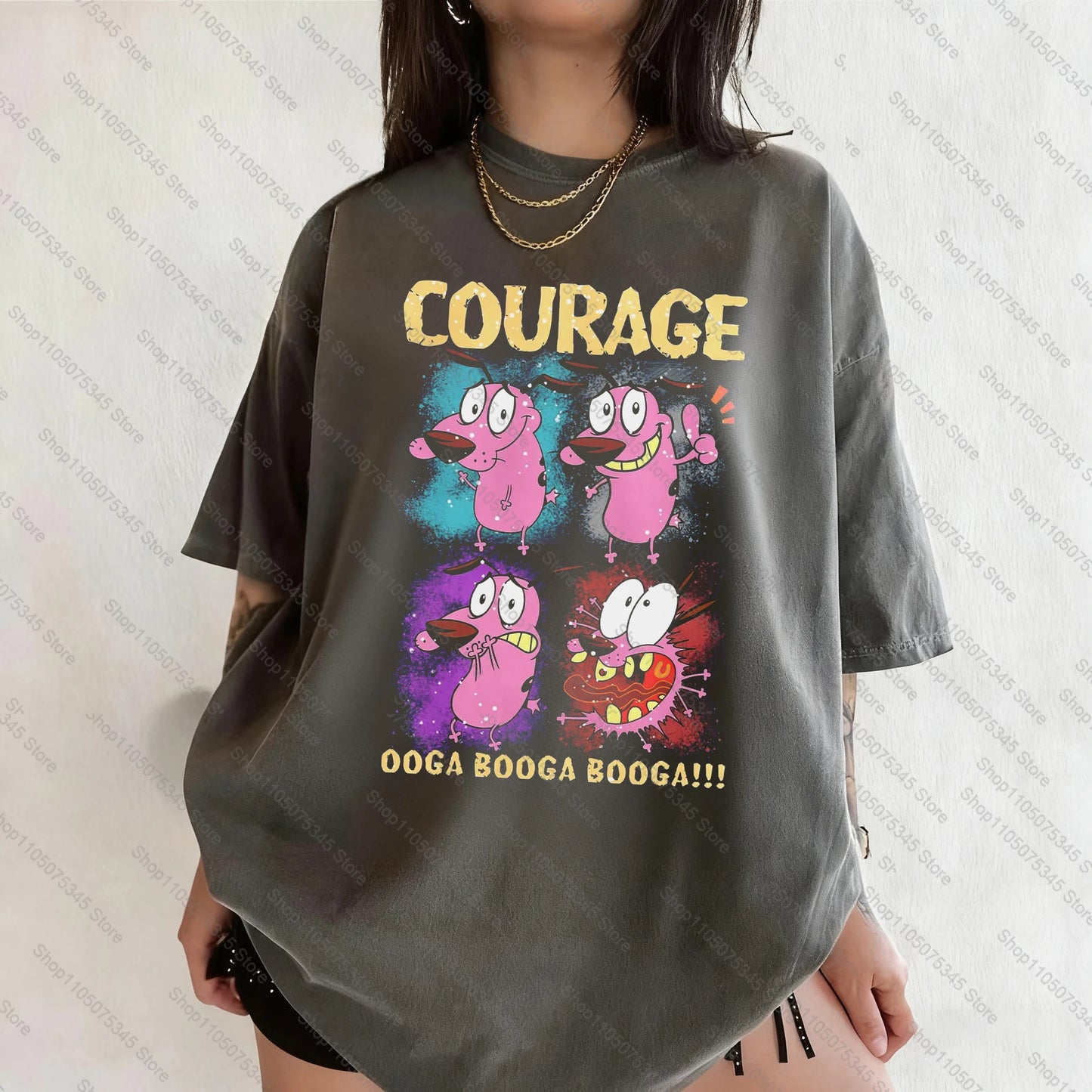 Vintage Courage The Cowardly Dog Cartoon Print Short Sleeve T-Shirt Retro Unisex Graphic Tee 90s Nostalgia Summer Streetwear Tee
