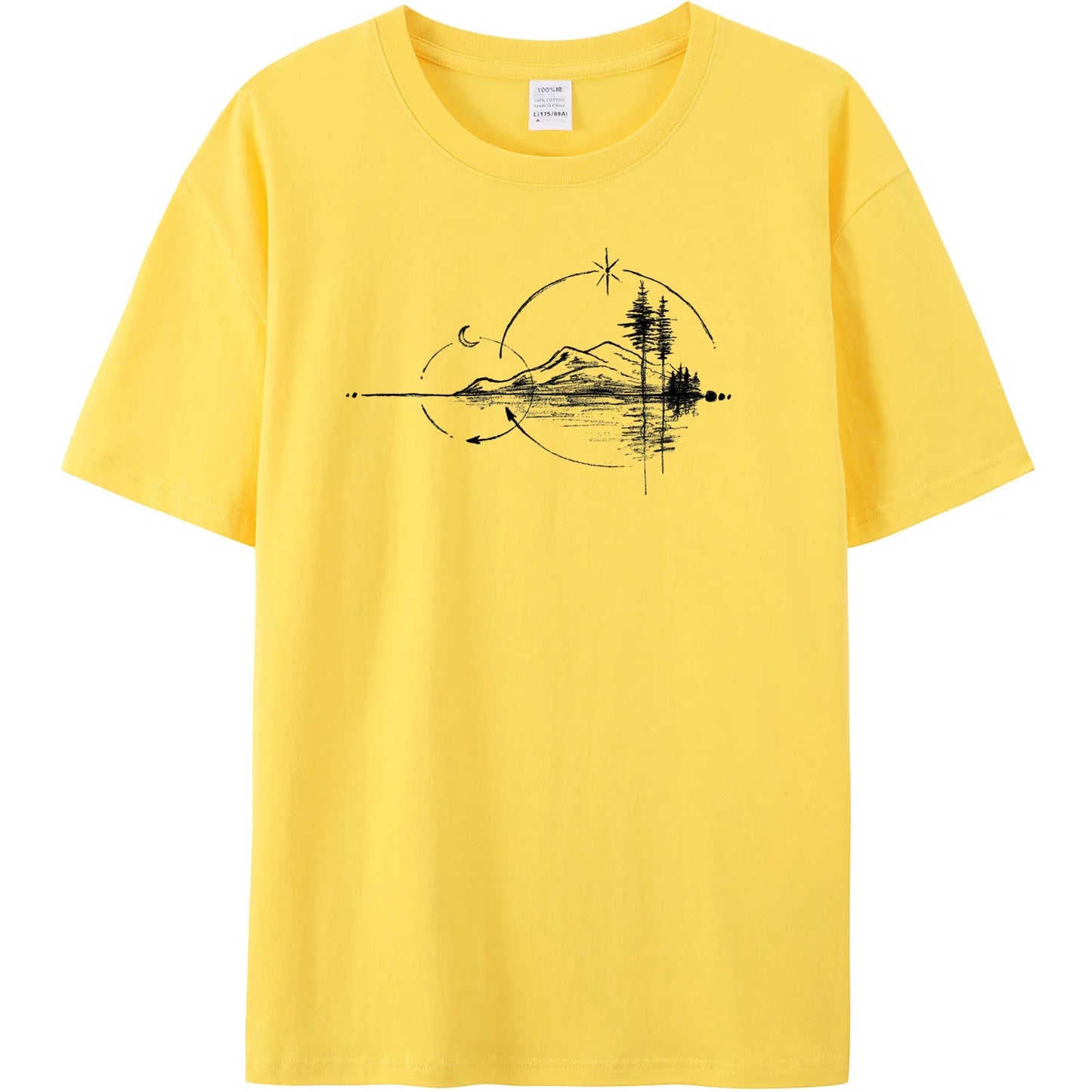 Men's Geometric Mountain Short-Sleeve Printed Casual T-Shirt 180GMS 100% Cotton Funny Graphic Outdoor Nature T Shirts For Summer