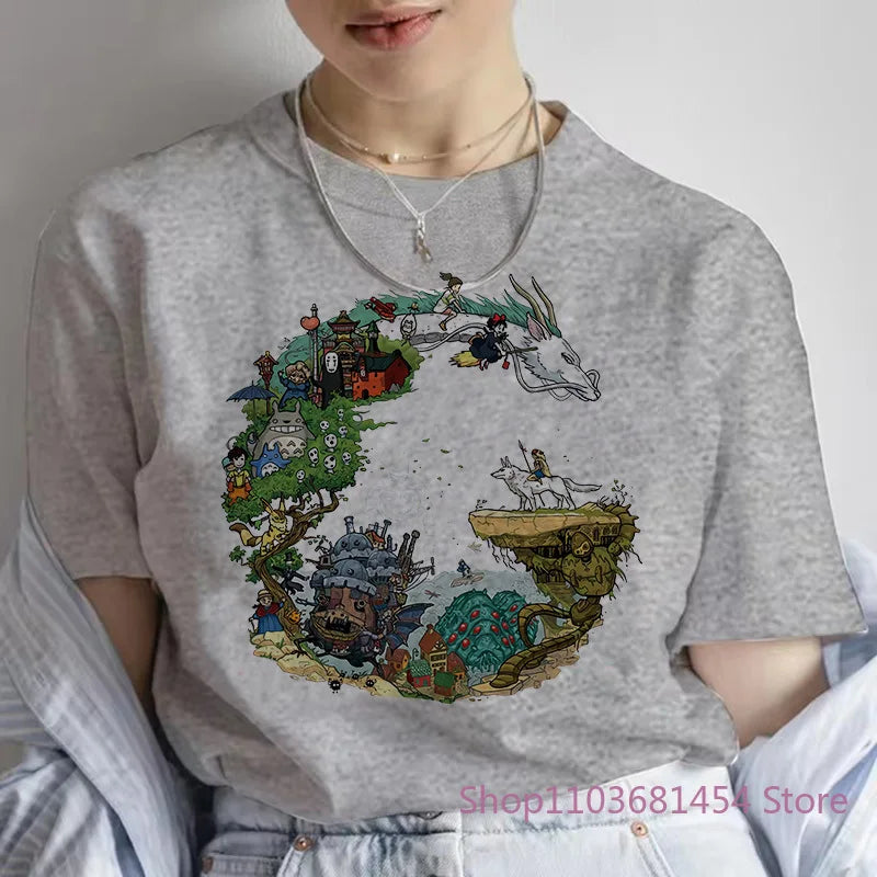 Japan Anime Dragon Graphic Print T-shirt Women New summer Harajuku Aesthetic Tshirt White Tops Casual Female T Shirt Tee