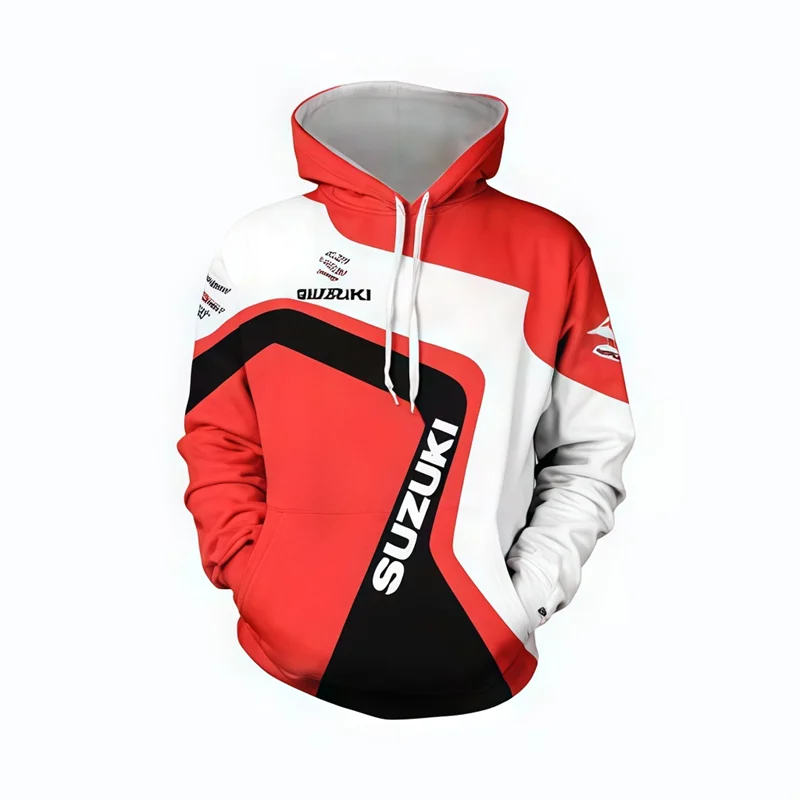 Suzuki men's casual hoodie, 3D printed long-sleeved top for outdoor motorcycle and bicycle enthusiasts, autumn and winter