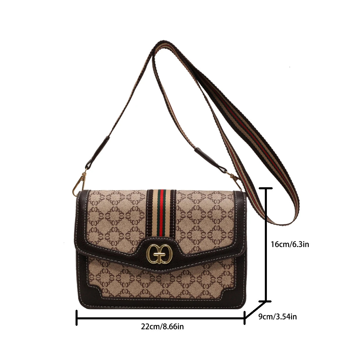 Fashion Classic Geometric Print Quilted Shoulder Bag Metal Logo PU Lightweight Flap Magnetic Snap Adjustable Strap Crossbody Bag