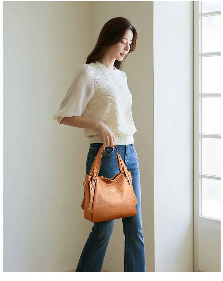 Genuine Brand Soft Leather Top-handle Bags Female Handbags Women Shoulder Crossbody Tote Messanger Bag Large Capacity Sac A Main