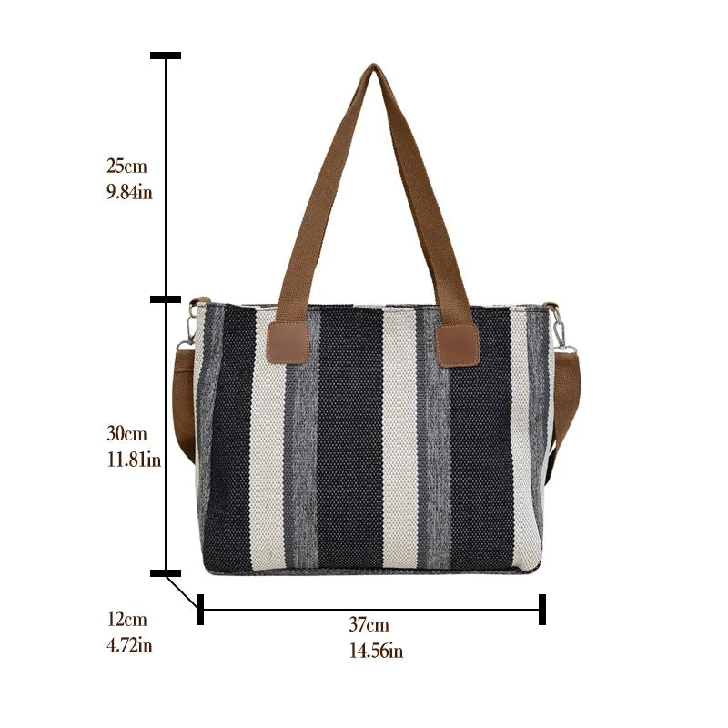 Large Tote Bag for women's Striped Crossbody Canvas Bag 2023 New Trendy Versatile Class Commuting Shoulder Bag