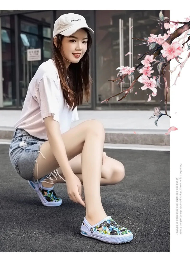 2006 Women's Ethnic Shoes Clogs Soft Sole Two-way Wear for Beach Mules and Pool Women Garden Slides Indoor Nursing Clogs Sandals