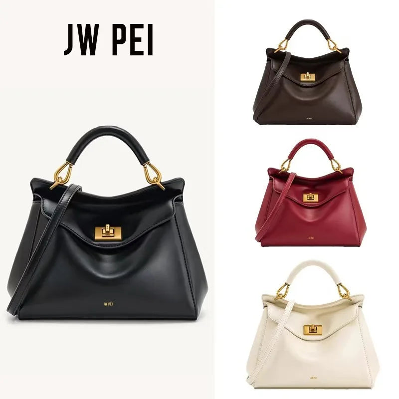 JWPEI Lucia Elegant Buckle Genuine Leather Handbag for Women, Urban Casual Commuter Shoulder and Crossbody Bag