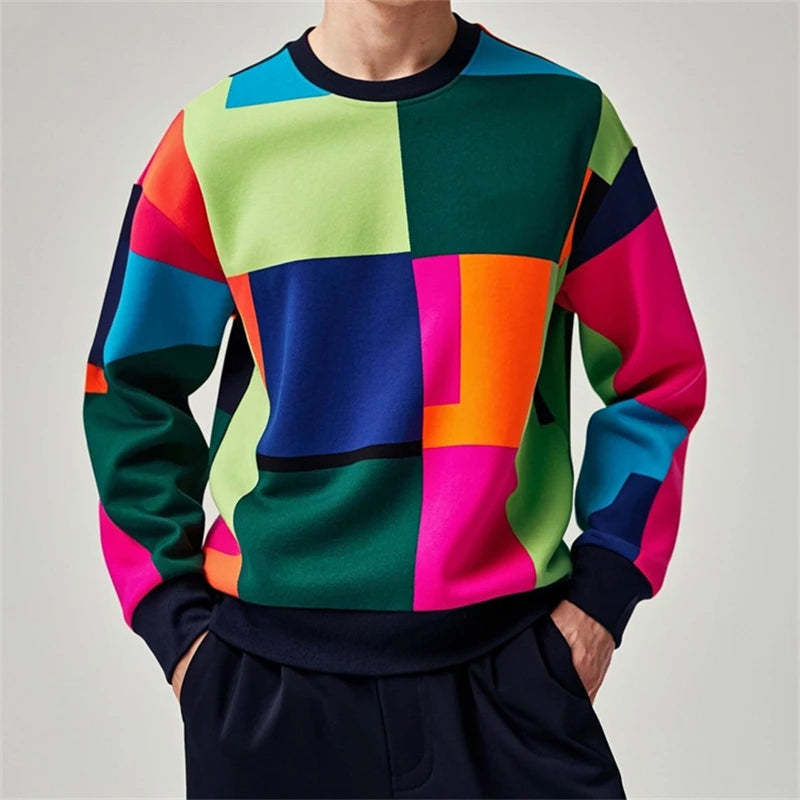 Fashion Geometry Graphic Sweatshirt For Men Spring Autumn Simple Trend Long Sleeve 3D Printed Hoodies Casual Oversized Pullovers