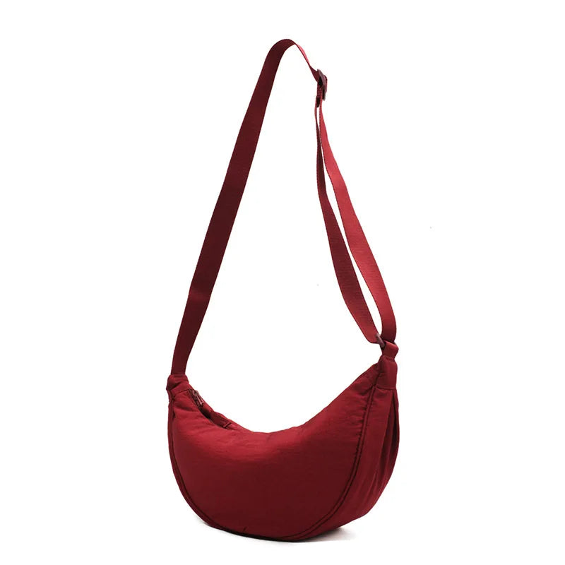 Solid Color Women's Portable Shoulder Bag Simple Female Nylon Cloth Padded Crossbody Bags Travel Purse Handbags Messenger Bag