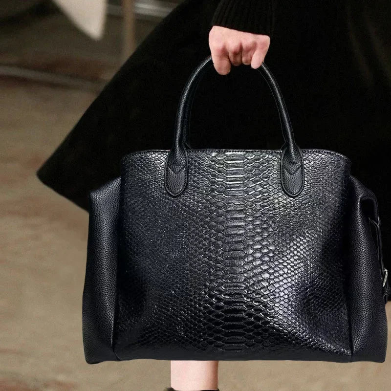 Ladies' Fashion Crocodile Pattern Official Document Handbag Large Capacity Retro Multi Divided Single Shoulder Crossbody Bag