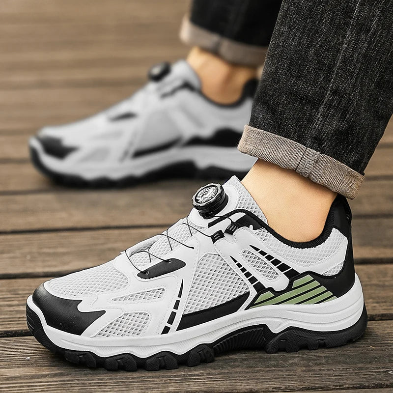 Men's breathable casual sneakers summer soft sole non-slip outdoor running shoes classic Rotating shoelaces light sports shoes