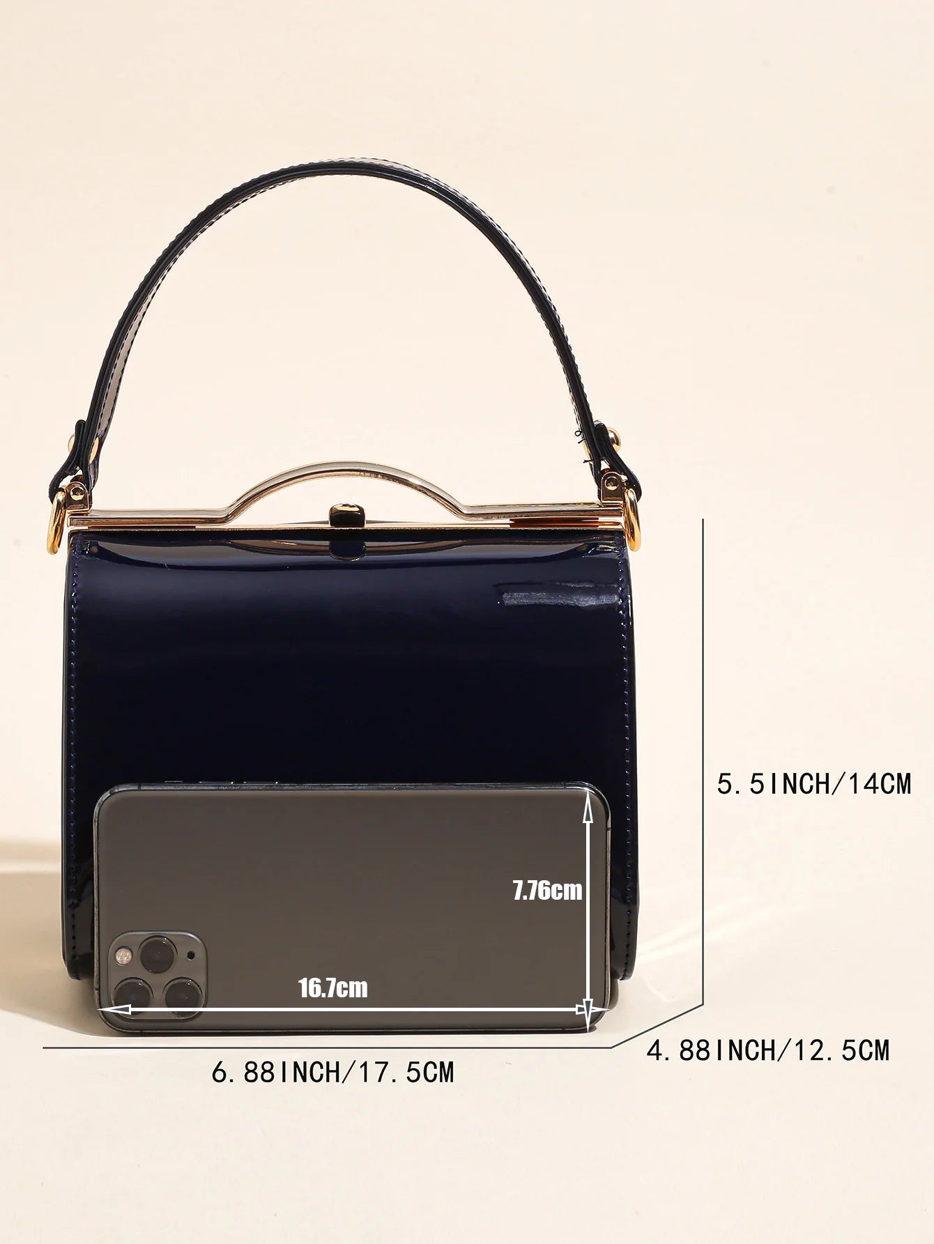 Highlight Cute Simple Patent Leather Pearlescent Leather Handheld Hard Shell Clip Dinner Bag