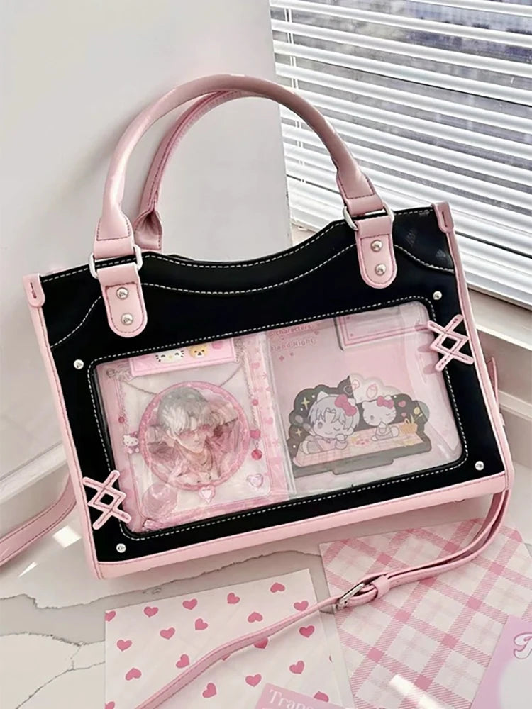 Y2K Cute Ita Bag Girl Transparent Messenger Bag Women's Fashion Shoulder Crossbody Bag Ladys DIY Display Tote Bag Lolita Handbag