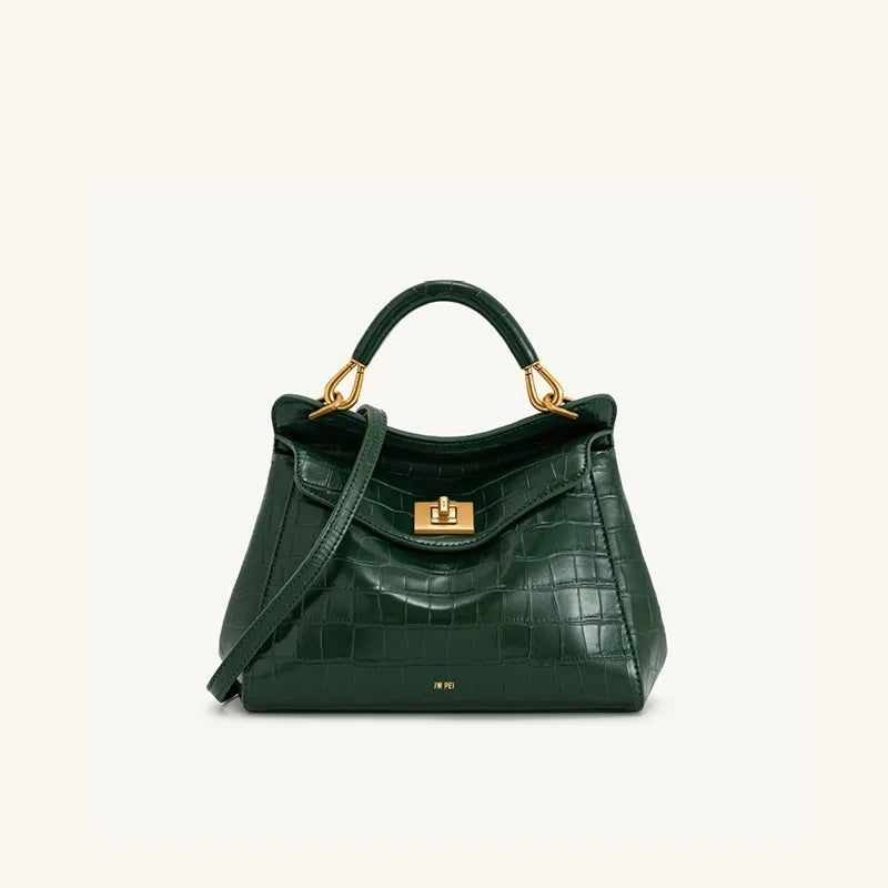 JWPEI Lucia Elegant Buckle Genuine Leather Handbag for Women, Urban Casual Commuter Shoulder and Crossbody Bag