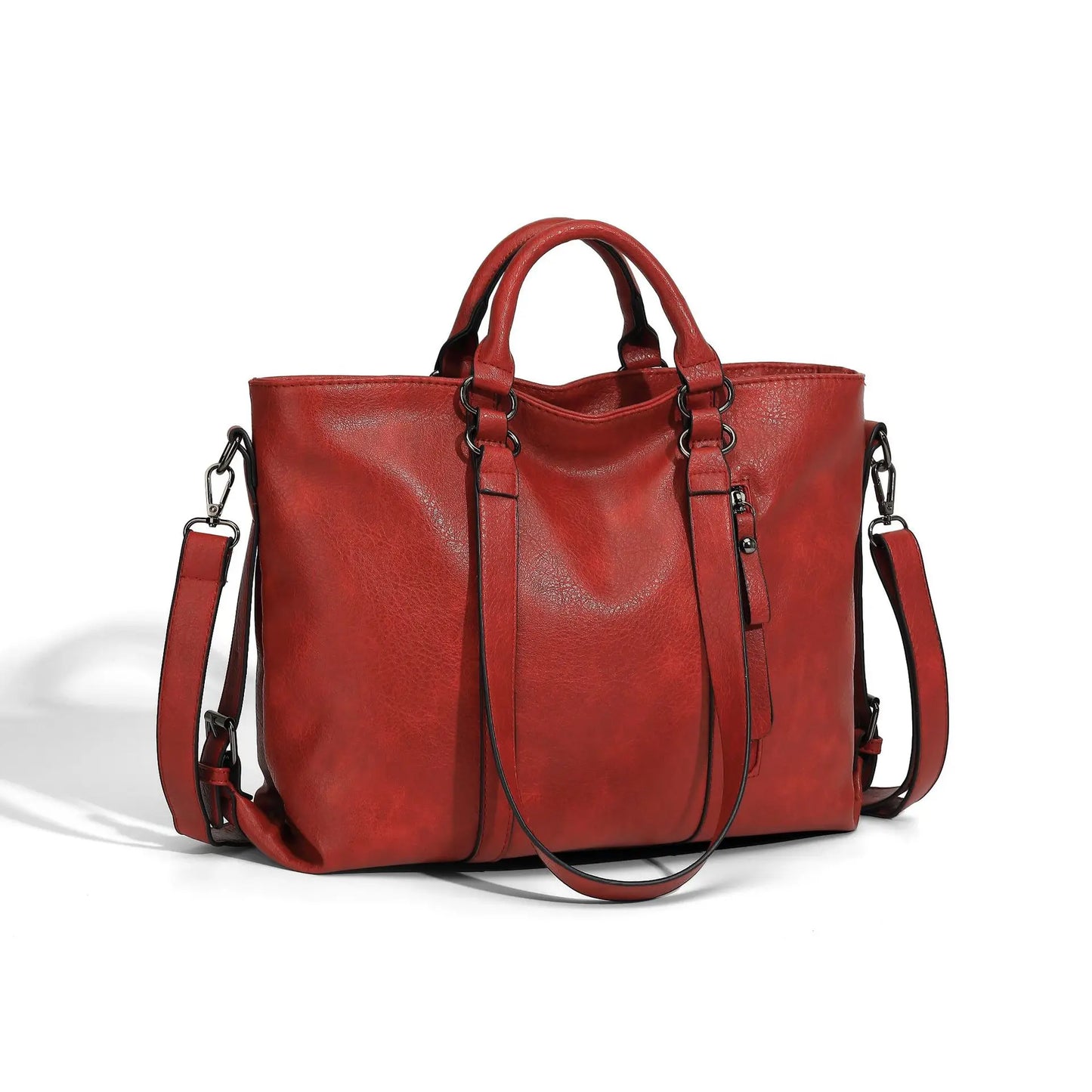 Retro Soft Leather Tote Handbag for Women, One Shoulder, Crossbody, Multi Pocket Divider, Briefcase, Adjustable Shoulder Straps