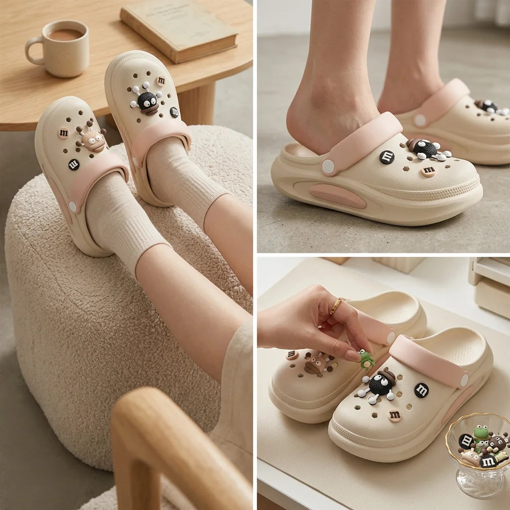 Summer Clogs Women Cute 3D Charms Garden Sandals Lightweight Soft EVA Beach Slippers Outdoor Non Slip Fashion Thick  Sole Shoes
