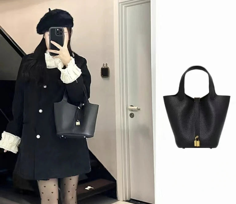 Classic Vegetable BasketpuWomen's Handbag Simple Bucket Bag Mother Bag Fashion Versatile Women's Bag Cross-border