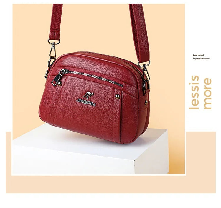 Women's Crossbody Bag, Water-Resistant Solid Color Square Shoulder Bag, Three Layer Zipper Closure Phone Purse Pouch for Women