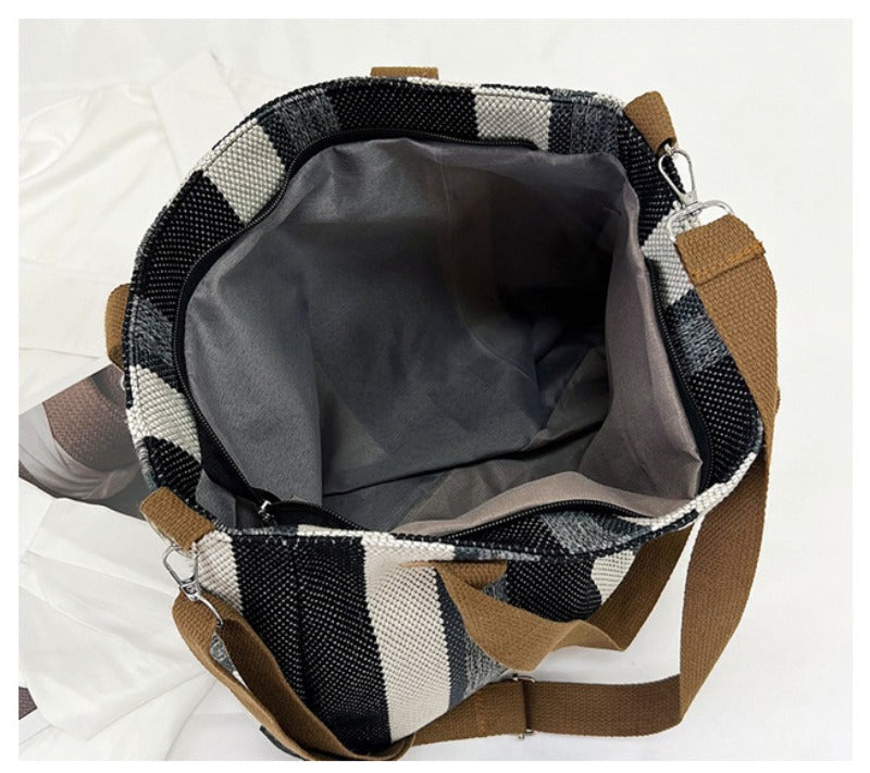 Large Tote Bag for women's Striped Crossbody Canvas Bag 2023 New Trendy Versatile Class Commuting Shoulder Bag