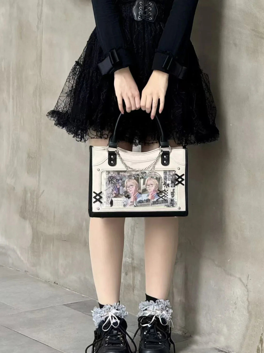 Y2K Cute Ita Bag Girl Transparent Messenger Bag Women's Fashion Shoulder Crossbody Bag Ladys DIY Display Tote Bag Lolita Handbag