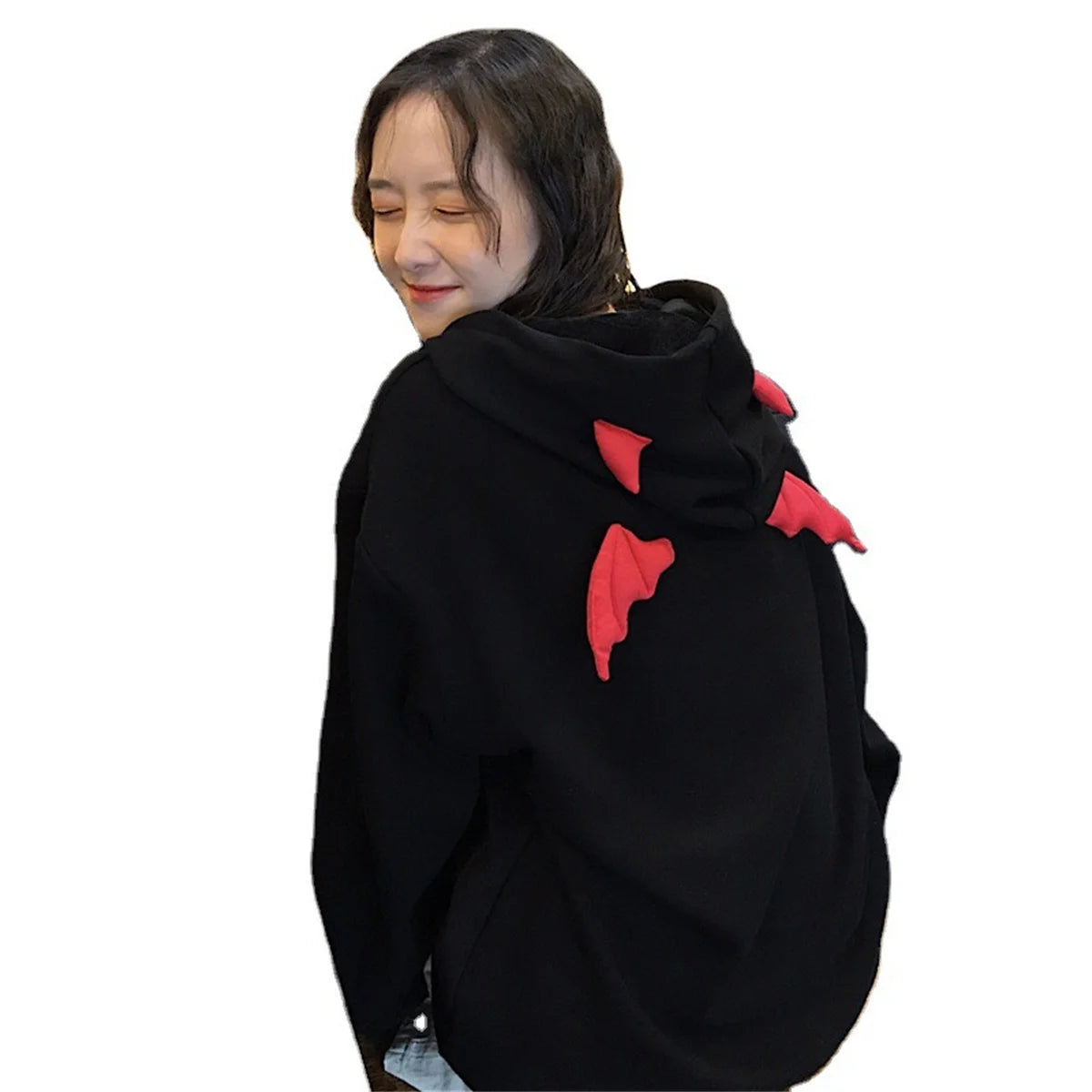 gothic clothes Harajuku Hoodies Devil Horns Sweatshirts zip up hoodie Loose Pullovers Long Sleeve Tops Streetwear Femme
