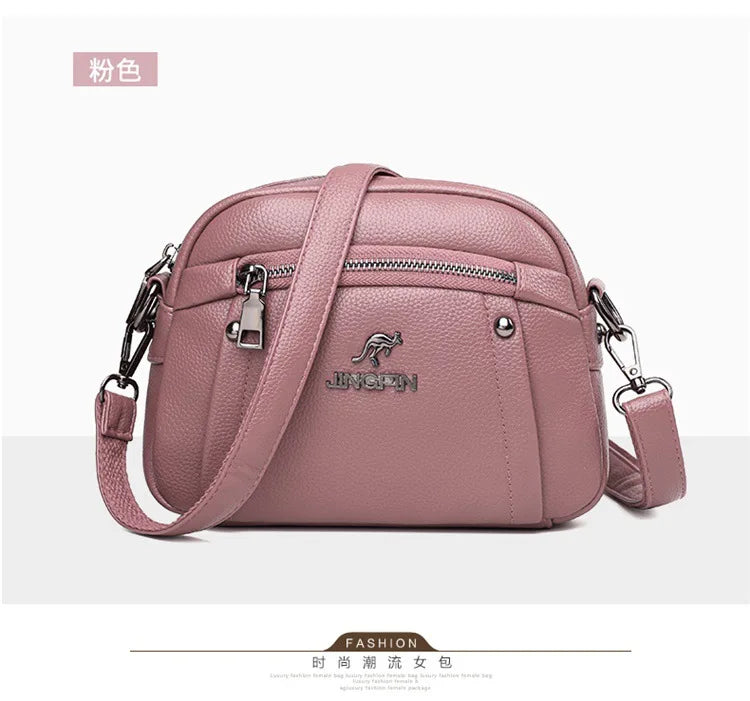 Women's Crossbody Bag, Water-Resistant Solid Color Square Shoulder Bag, Three Layer Zipper Closure Phone Purse Pouch for Women