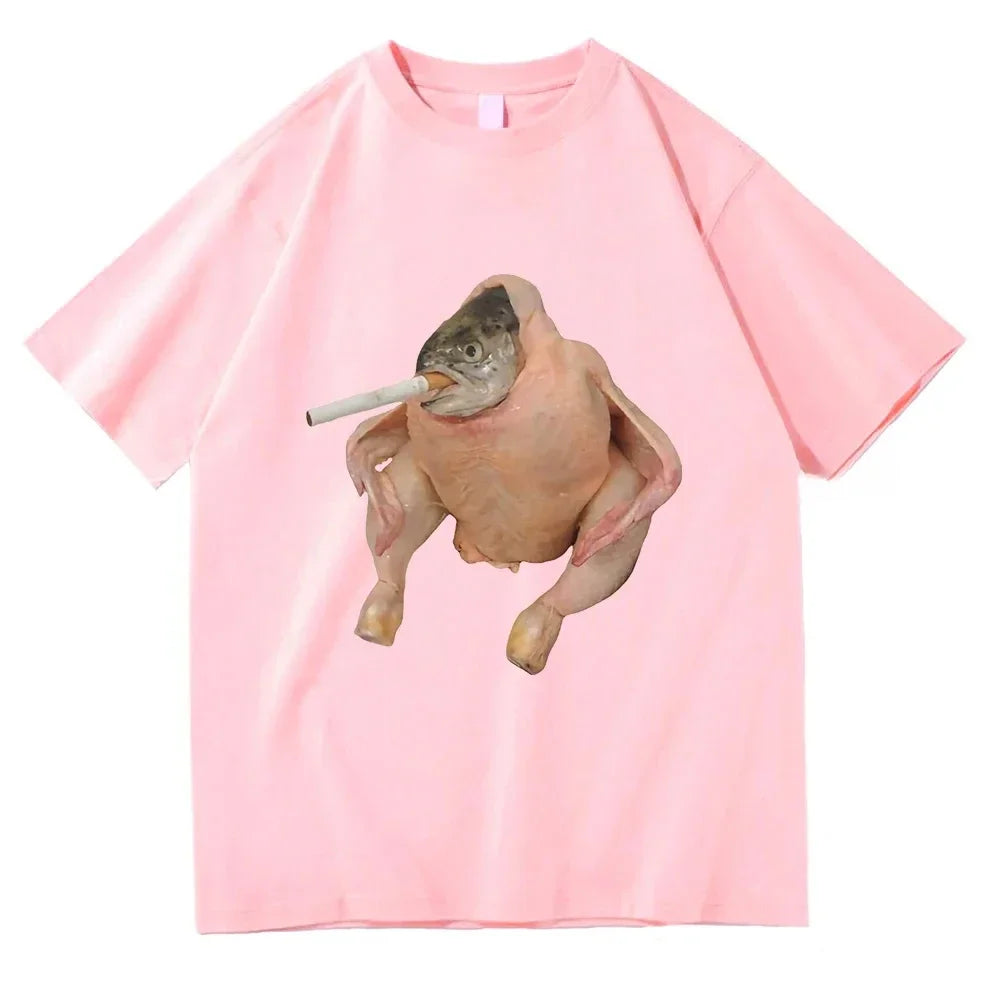 Women Clothing Harajuku T-shirt Graphic T Shirts Fish Face Chicken Smoking A Cigarette Meme Tshirt Funny Tees Aesthetic Clothes