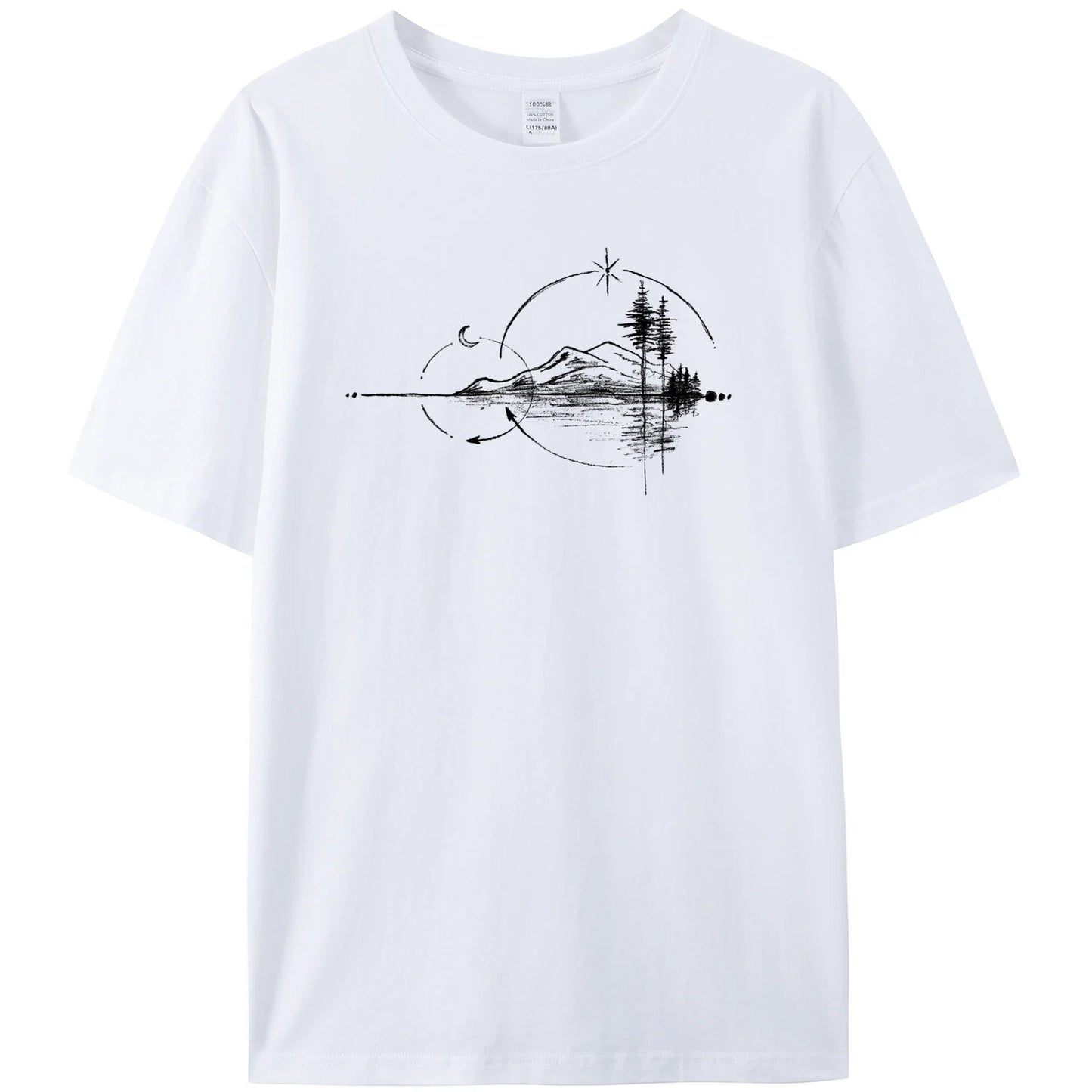 Men's Geometric Mountain Short-Sleeve Printed Casual T-Shirt 180GMS 100% Cotton Funny Graphic Outdoor Nature T Shirts For Summer