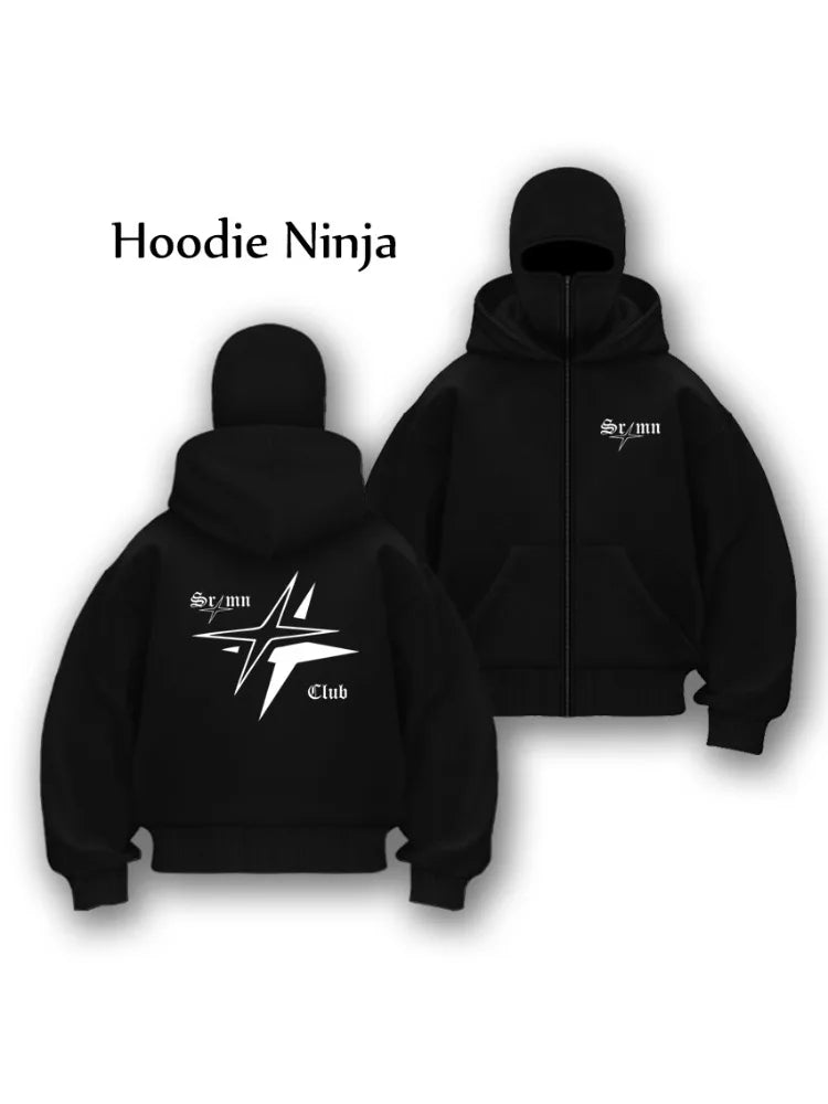 Autumn Winter Unisex zip up hoodies Ninja jacket Cupid pattern Men's Women's Balaclava Hooded Mask Design warm sweatshirt