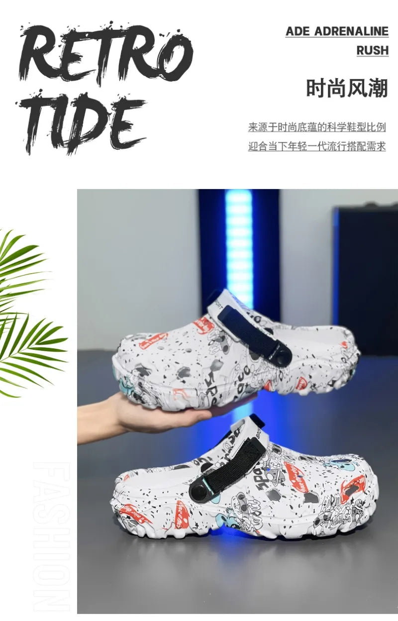 Plus Size46 47 Men Clogs Sandals Summer Outdoor Garden Clogs Hole Shoes Male Casual Shoes Water Shoes Comfort Home Soft Slippers