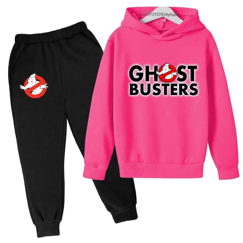 Ghost Busters Kids Funny Cartoon Print Spring Autumn Pullover Hoodie+Jogging Pants 2pcs Tracksuits 2-13 Years Boys Girls Clothes