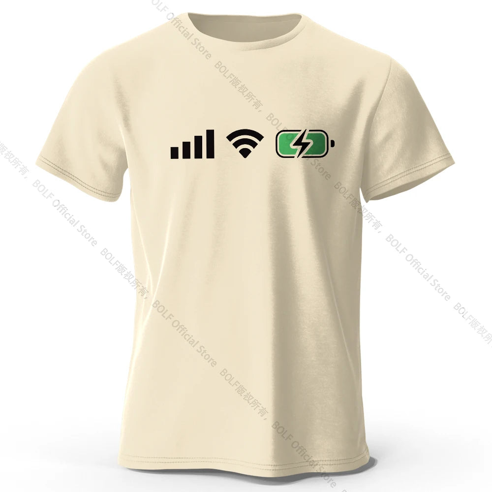 Signal WiFi Battery Printed T-Shirt 100% Cotton Oversized Tech Graphic Tees for Men Women Summer Tops Digital Streetwear