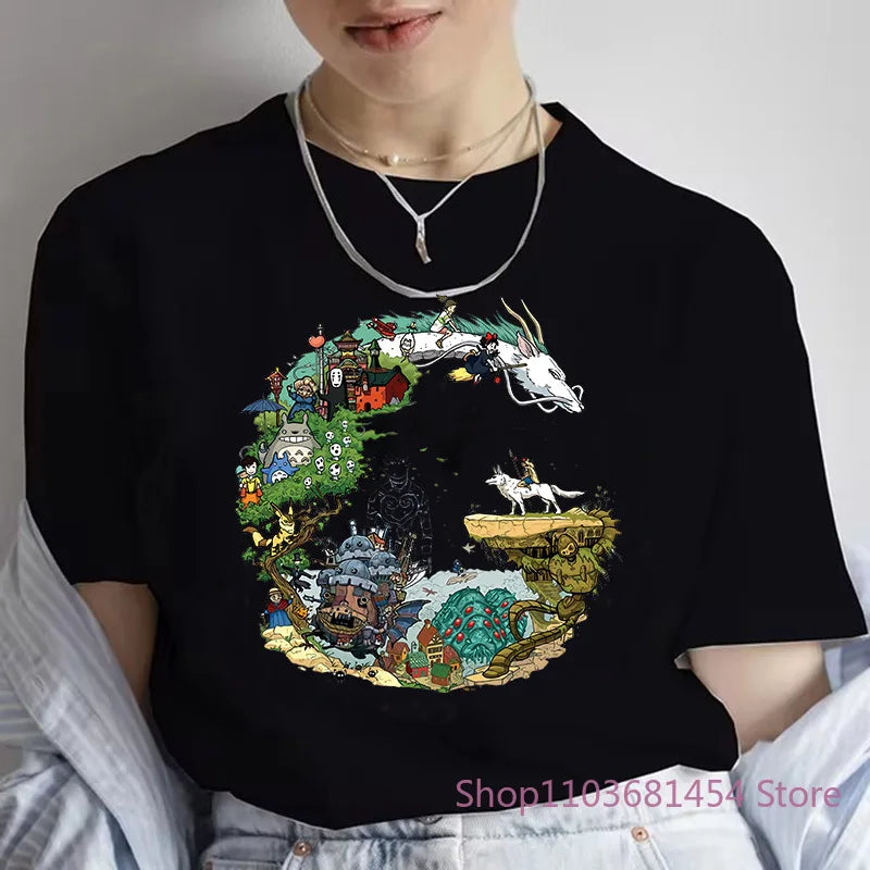 Japan Anime Dragon Graphic Print T-shirt Women New summer Harajuku Aesthetic Tshirt White Tops Casual Female T Shirt Tee