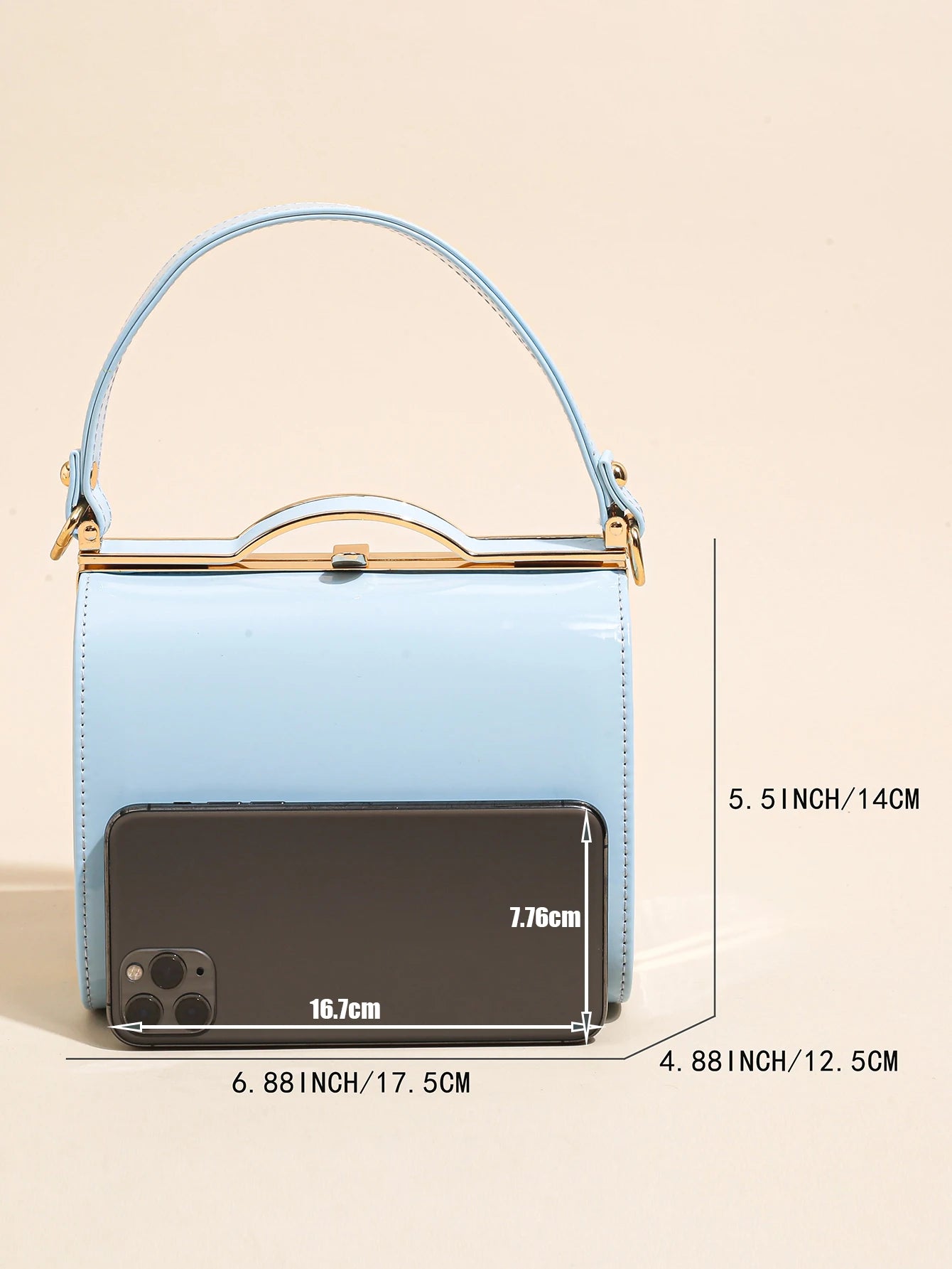 Highlight Cute Simple Patent Leather Pearlescent Leather Handheld Hard Shell Clip Dinner Bag