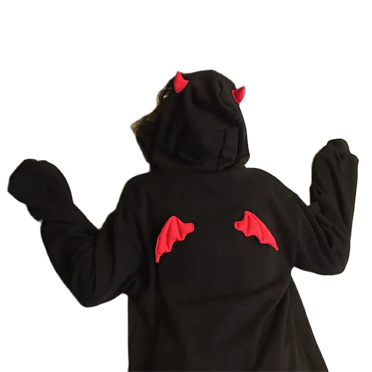 gothic clothes Harajuku Hoodies Devil Horns Sweatshirts zip up hoodie Loose Pullovers Long Sleeve Tops Streetwear Femme