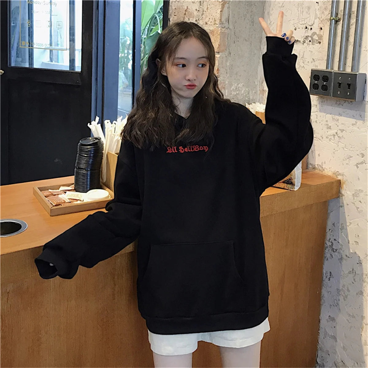 gothic clothes Harajuku Hoodies Devil Horns Sweatshirts zip up hoodie Loose Pullovers Long Sleeve Tops Streetwear Femme