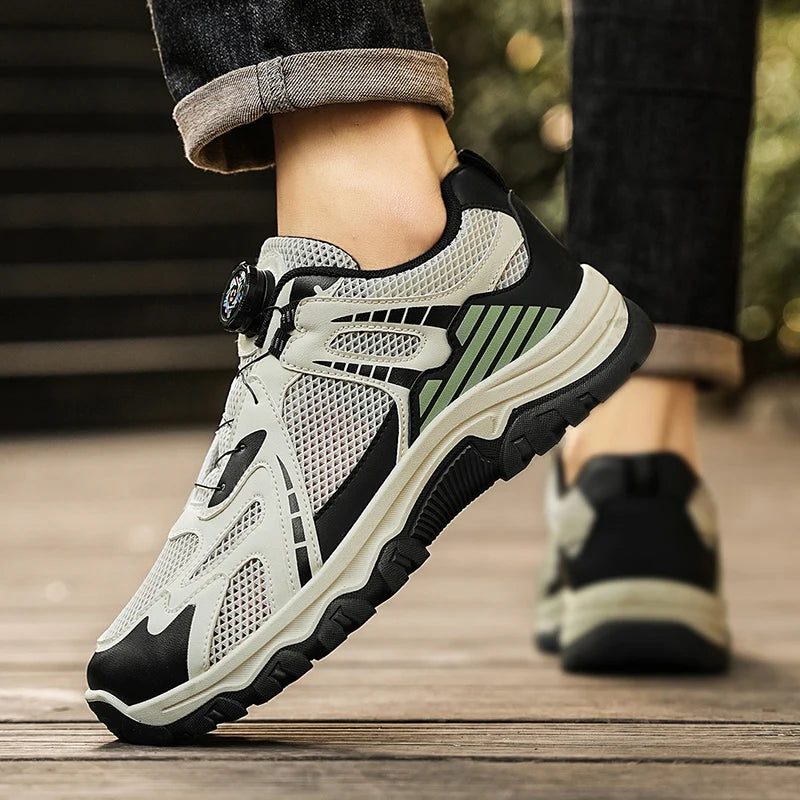Men's breathable casual sneakers summer soft sole non-slip outdoor running shoes classic Rotating shoelaces light sports shoes