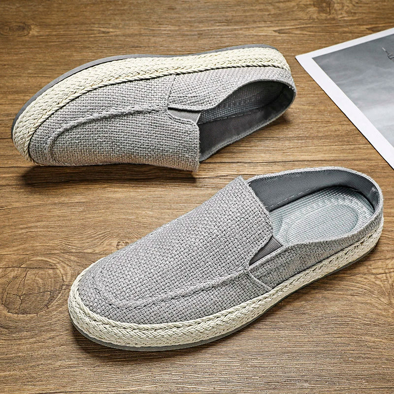 Outdoor Sandals Mens Half Slipper Summer Casual Shoes Canvas Soft Bottom Lightweight Walking Shoe Vulcanized Shoe