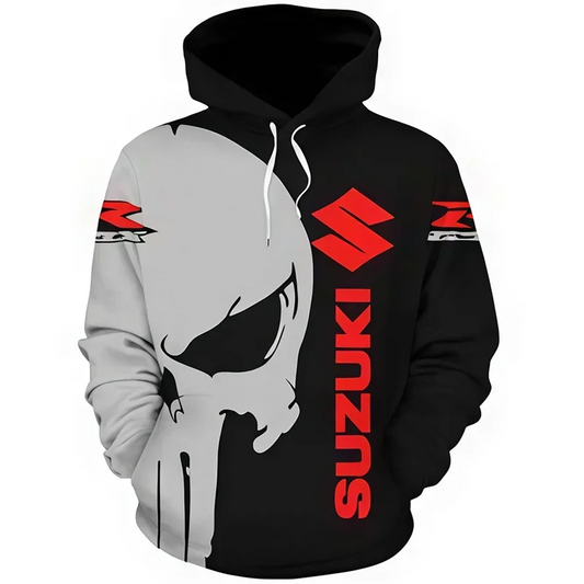 Suzuki men's casual hoodie, 3D printed long-sleeved top for outdoor motorcycle and bicycle enthusiasts, autumn and winter